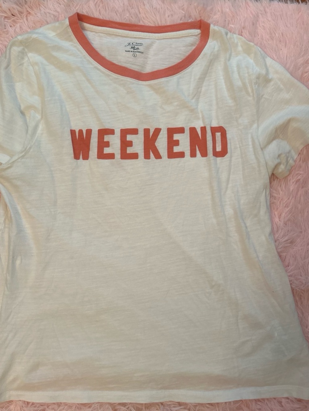 J. Crew Cream Tee with Coral 'WEEKEND' Graphic